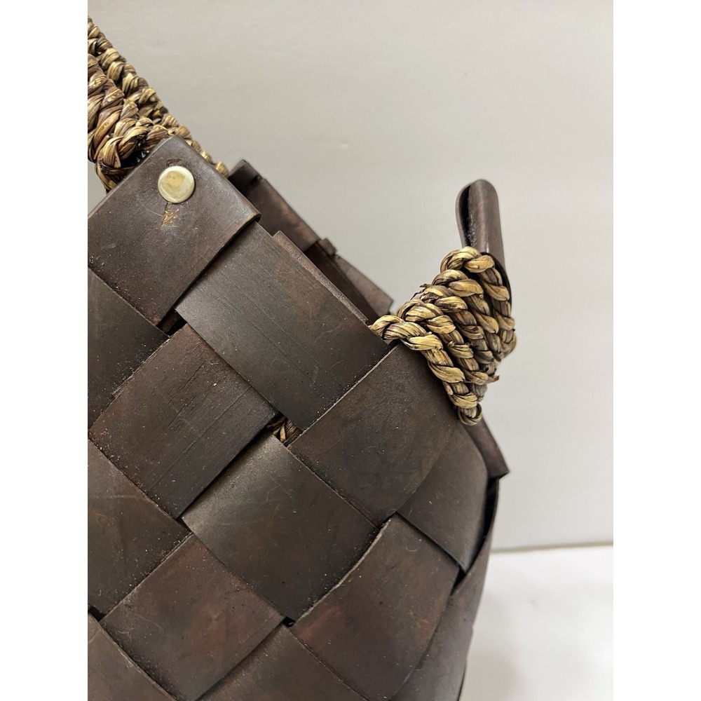 Dark Brown Woven Basket Handbag Funky Unique Braided Woven Handle - Picture 2 of 10